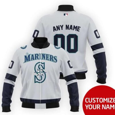 Seattle Mariners #00 Personalized Metallic Silver Jersey Style Gift With Custom Number Name For Mariners Fans Bomber Jacket BJ03747