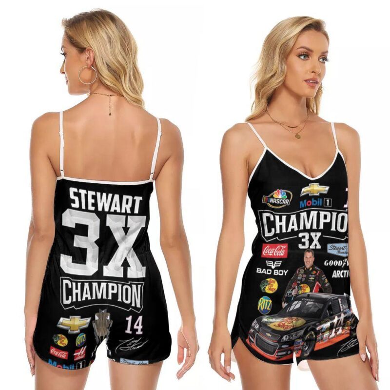 Tony Stawart Nascar Champion 3X Signatures Gift For Racer Motor Driver Racing Lovers V-neck Romper Jumpsuit RJ00751