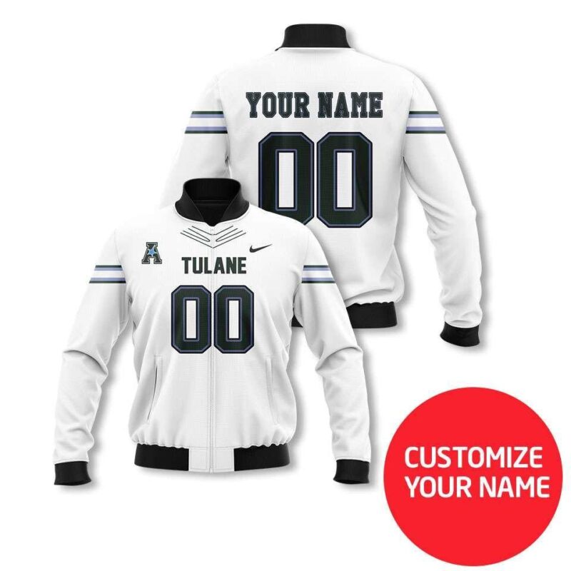 Tulane Green Wave #00 Personalized White Style Gift With Custom Number Name For Tulane Fans Bomber Jacket BJ03774