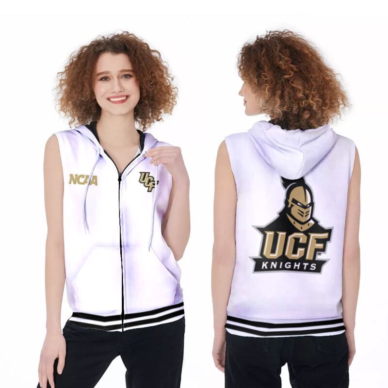 Ucf Knights Ncaa Classic White With Mascot Logo Gift For Ucf Knights Fans Zip Sleeveless Hoodie ZSH0372