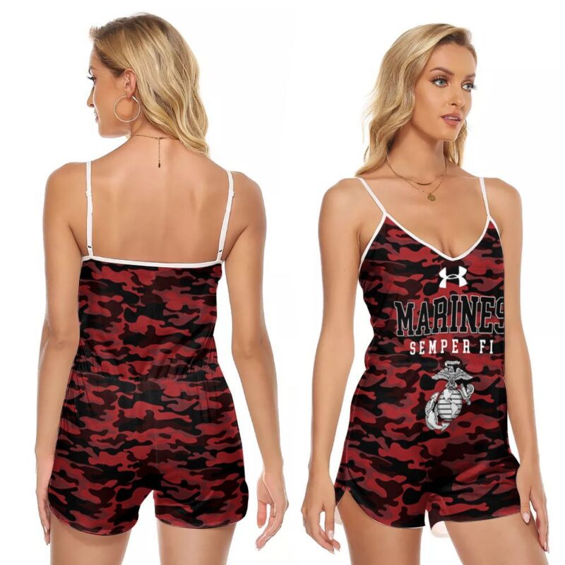 Under armor marines corps semper fi red camo 3d designed for under armor marines corps lovers V-neck Romper Jumpsuit RJ00725