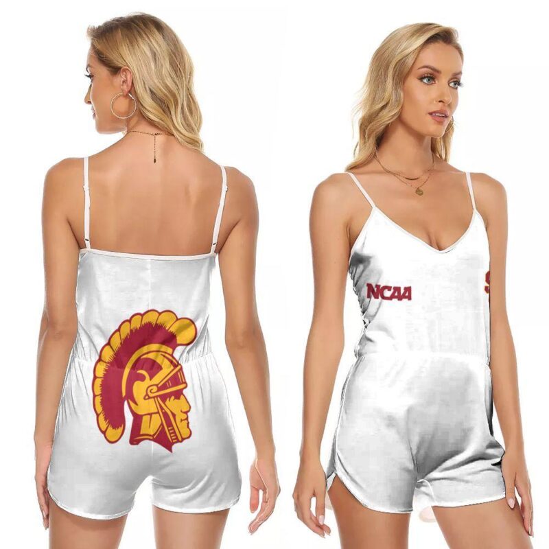 Usc Trojans Ncaa Classic White With Mascot Logo Gift For Usc Trojans Fans V-neck Romper Jumpsuit RJ00599