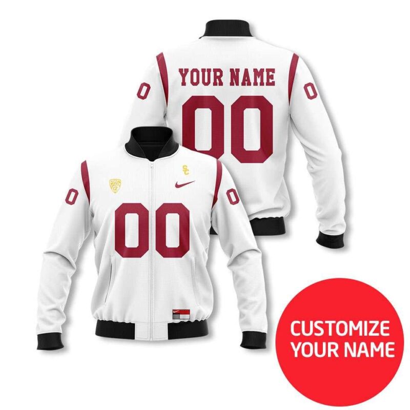 Usc Trojans Ncaa Sport Team White Personalized Number Name Jersey Style Gift For Trojans Fans Bomber Jacket BJ03967