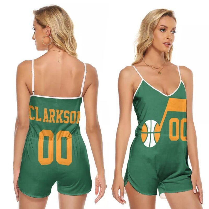 Utah Jazz Jordan Clarkson 00 NBA Basketball Earned Edition Green Gift For Jazz Fans 1 V-neck Romper Jumpsuit RJ01134