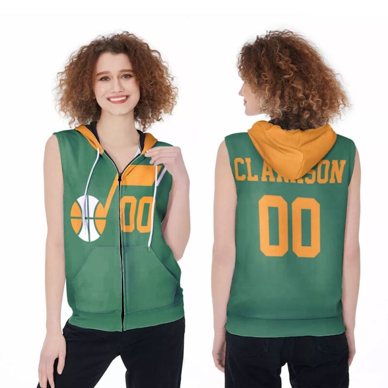 Utah Jazz Jordan Clarkson 00 NBA Basketball Earned Edition Green Jersey Style Gift For Jazz Fans 1 Zip Sleeveless Hoodie ZSH0960