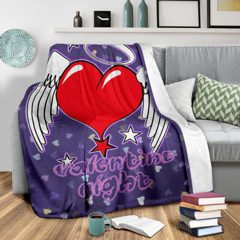 Valentine Fleece Blanket Heart Wings With Halo Romantic Valentine Night Fleece Blanket 2