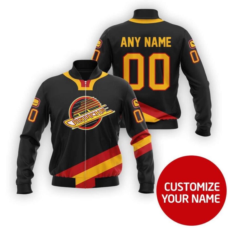 Vancouver Canucks Hockey Team Black Custom Number Name Gift For Ducks Fans Bomber Jacket BJ03805