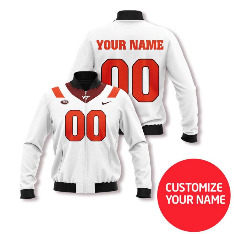 Virginia Tech Hokies Ncaa Football Team Personalized Number Name White Jersey Style Gift For Tech Hokies Fans Bomber Jacket BJ03834