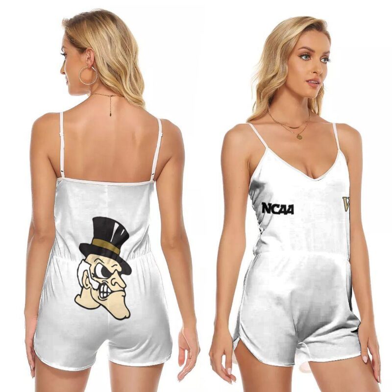 Wake Forest Demon Deacons Ncaa Classic White With Mascot Logo Gift For Wake Forest Demon Deacons Fans V-neck Romper Jumpsuit RJ01095