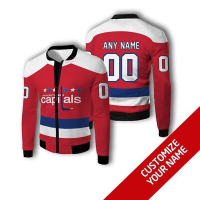 Washington Capitals Nhl Hockey Team Personalized Number Name Red Jersey Style Gift For Capitals Fans Fleece Bomber Jacket