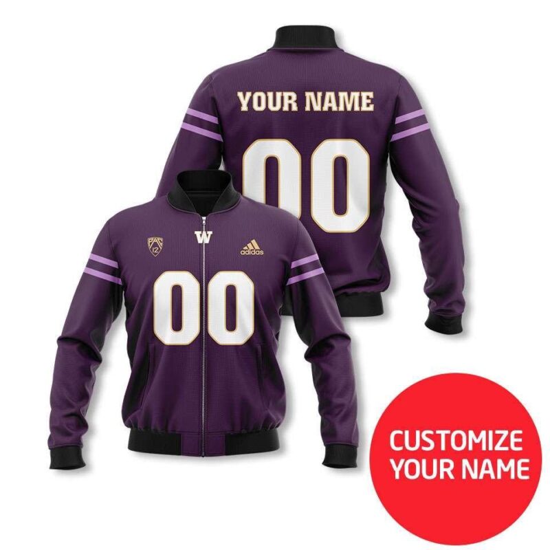 Washington Huskies #00 Personalized Purple Jersey Style Gift With Custom Number Name For Huskies Fans Bomber Jacket BJ03973