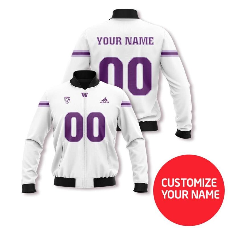 Washington Huskies #00 Personalized White Jersey Style Gift With Custom Number Name For Huskies Fans Bomber Jacket BJ04004