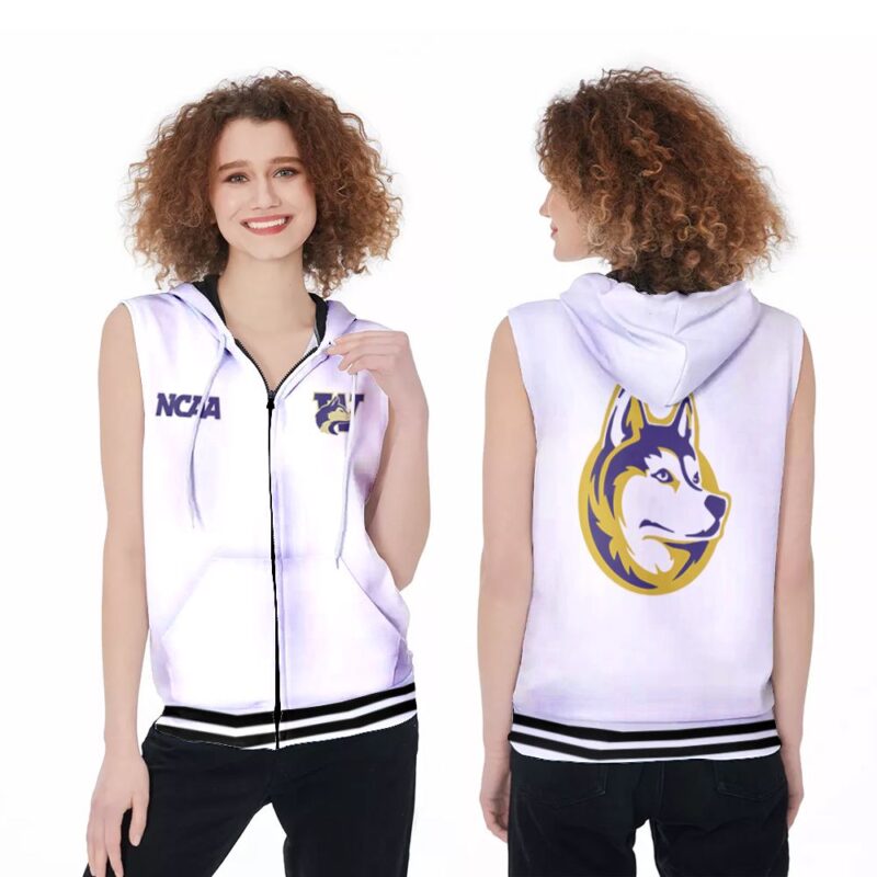 Washington Huskies Ncaa Classic White With Mascot Logo Gift For Washington Huskies Fans Zip Sleeveless Hoodie ZSH0387