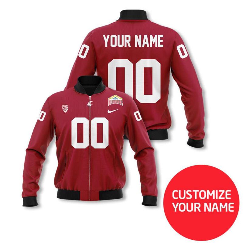 Washington State Cougars #00 Personalized Crimson Jersey Style Gift With Custom Number Name For Cougars Fans Bomber Jacket BJ03765