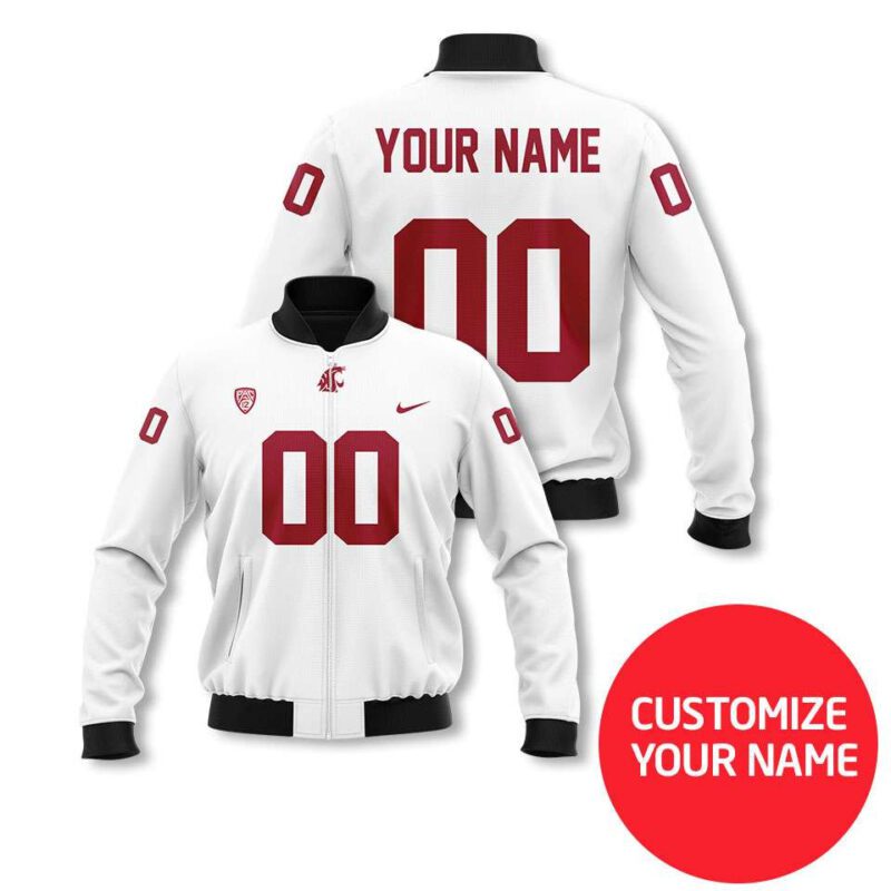 Washington State Cougars #00 Personalized White Jersey Style Gift With Custom Number Name For Cougars Fans Bomber Jacket BJ03725