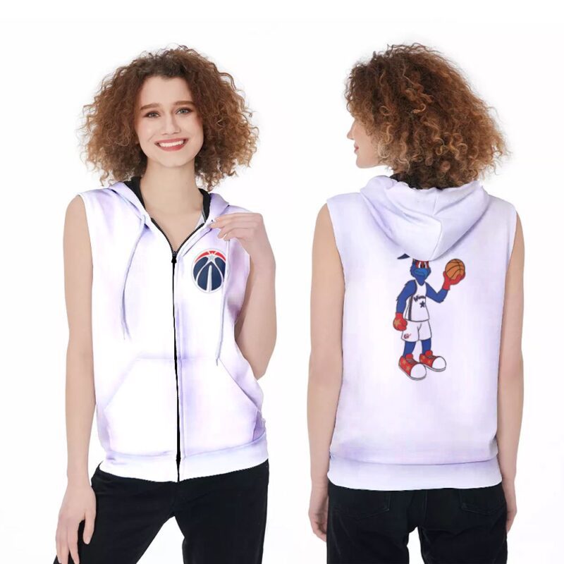 Washington Wizards Basketball Classic Mascot Logo Gift For Wizards Fans White Zip Sleeveless Hoodie ZSH1741