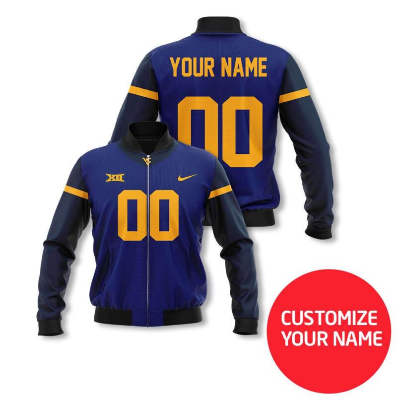 West Virginia Mountaineers #00 Personalized Blue Jersey Style Gift With Custom Number Name For Mountaineers Fans Bomber Jacket BJ03723