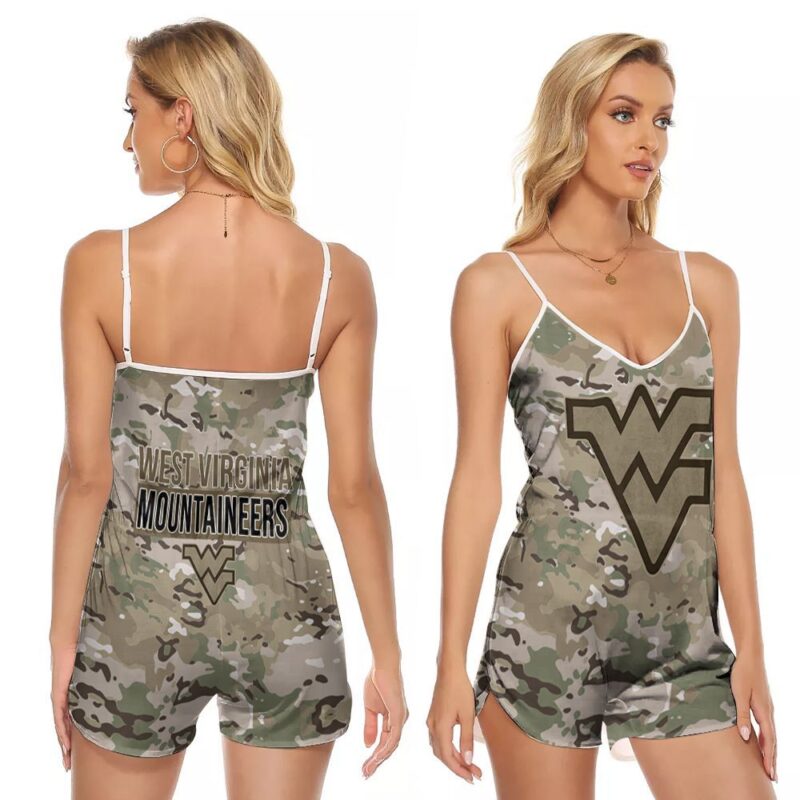 West Virginia Mountaineers Camo Pattern US Flag 3d designed for West Virginia Mountaineers fan V-neck Romper Jumpsuit RJ01127