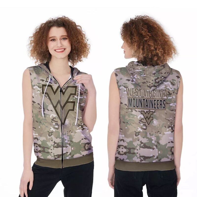 West Virginia Mountaineers Camo Pattern US Flag 3d designed for West Virginia Mountaineers fan Zip Sleeveless Hoodie ZSH1162