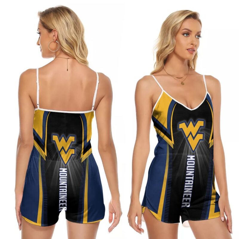 West Virginia Mountaineers Ncaa bright logo 3d designed for West Virginia Mountaineers fan V-neck Romper Jumpsuit RJ01025