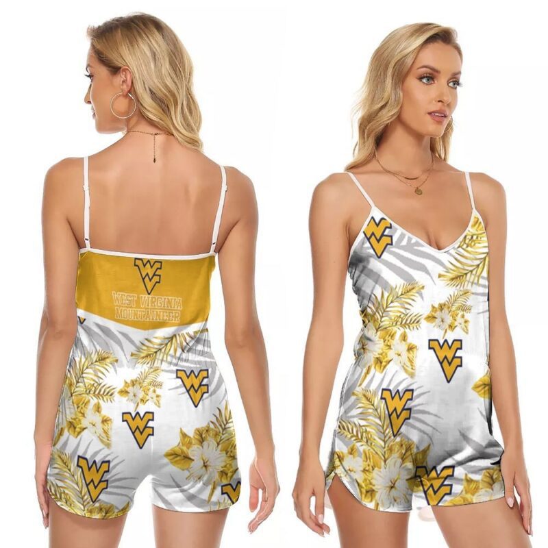 West Virginia Mountaineers Team Logo Leaves Vintage Gift For West Virginia Mountaineers Lovers American football Lovers V-neck Romper Jumpsuit RJ01306