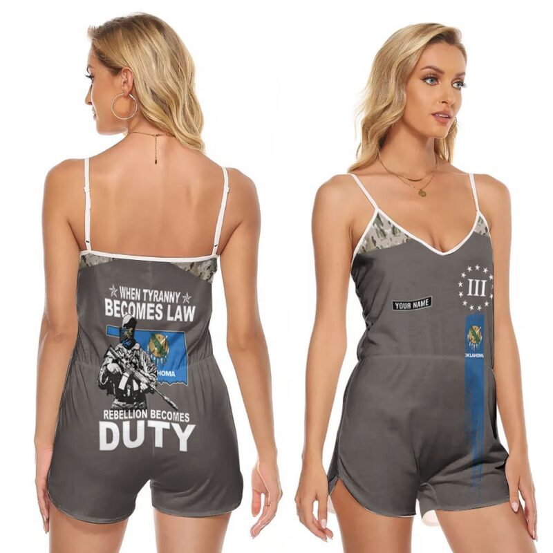 When Tyranny Becomes Law Rebellion Becomes Duty Oklahoma Soldier Camouflage For Someone From Oklahoma Veteran Soldier Warrior Romper Jumpsuit RJ00701