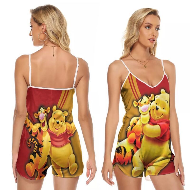 Winnie The Pooh Bear Tiger Fictional Character Gift For Winnie The Pooh Fans Cartoon Movie Lovers V-neck Romper Jumpsuit RJ00653