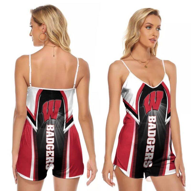 Wisconsin Badgers Football Team Logo Gift For Wisconsin Badgers Fans Lovers V-neck Romper Jumpsuit RJ00997