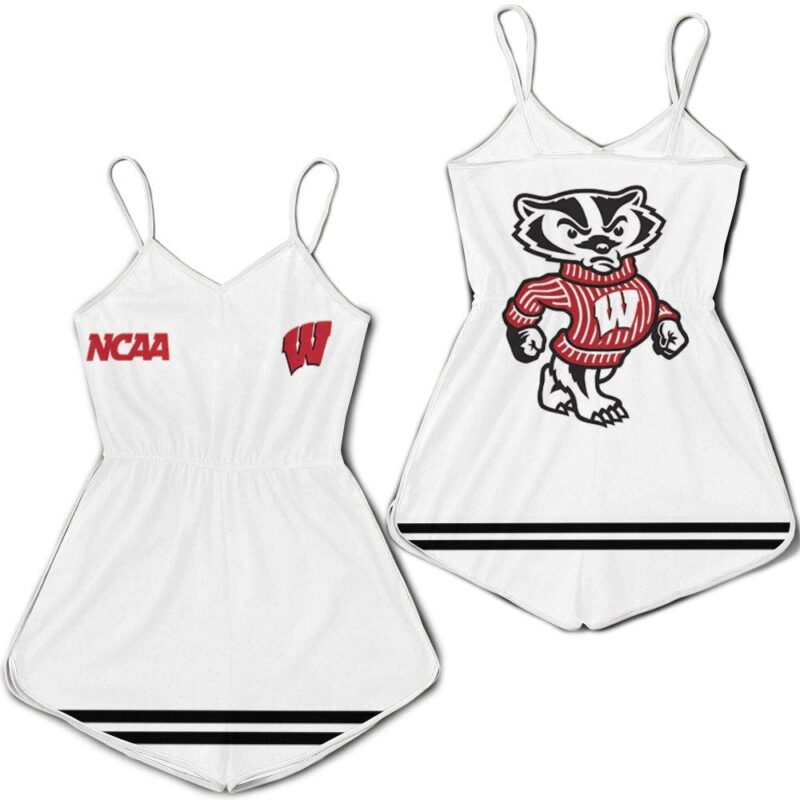 Wisconsin Badgers Ncaa Classic White With Mascot Logo Gift For Wisconsin Badgers Fans Romper Jumpsuit RJ01628