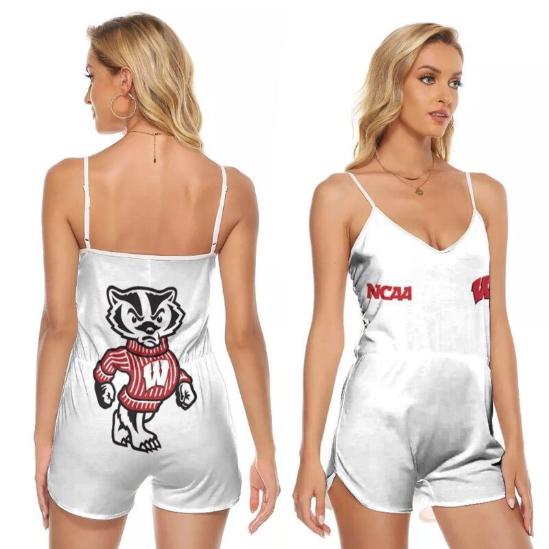 Wisconsin Badgers Ncaa Classic White With Mascot Logo Gift For Wisconsin Badgers Fans V-neck Romper Jumpsuit RJ01037