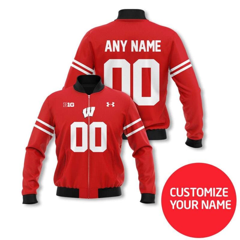 Wisconsin Badgers Ncaa Sport Team Red Personalized Number Name Jersey Style Gift For Badgers Fans Bomber Jacket BJ03879