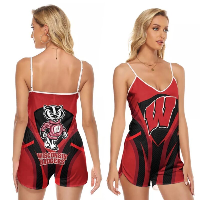 Wisconsin badgers logo mascot bucky badger 3d designed for Wisconsin badgers fan V-neck Romper Jumpsuit RJ01081