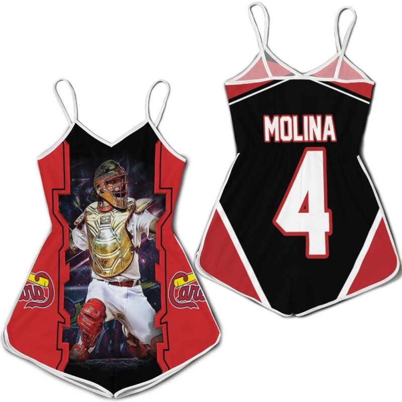 Yadier Molina St Louis Cardinals Logo Golden Shield Throwing For Fan Romper RJ05031