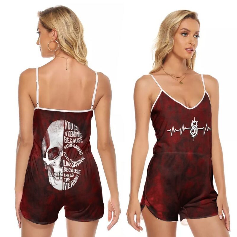 You Call It Demonic Because Screaming I Hear The Meaning Skull Horror Gift For Halloween Festival Holiday Lovers V-neck Romper Jumpsuit RJ01549