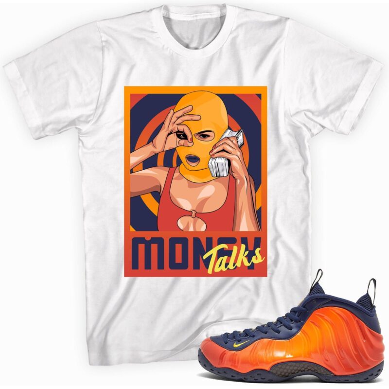 Air Foamposite One Blue Void Rugged Orange T-Shirt - Money Talks Matching Outfits