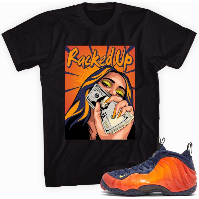 Air Foamposite One Blue Void Rugged Orange T-Shirt - Racked Up Matching Outfits