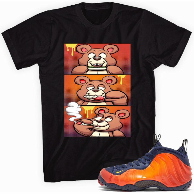 Air Foamposite One Blue Void Rugged Orange T-Shirt - Roll It Lick It Smoke It Bear Matching Outfits