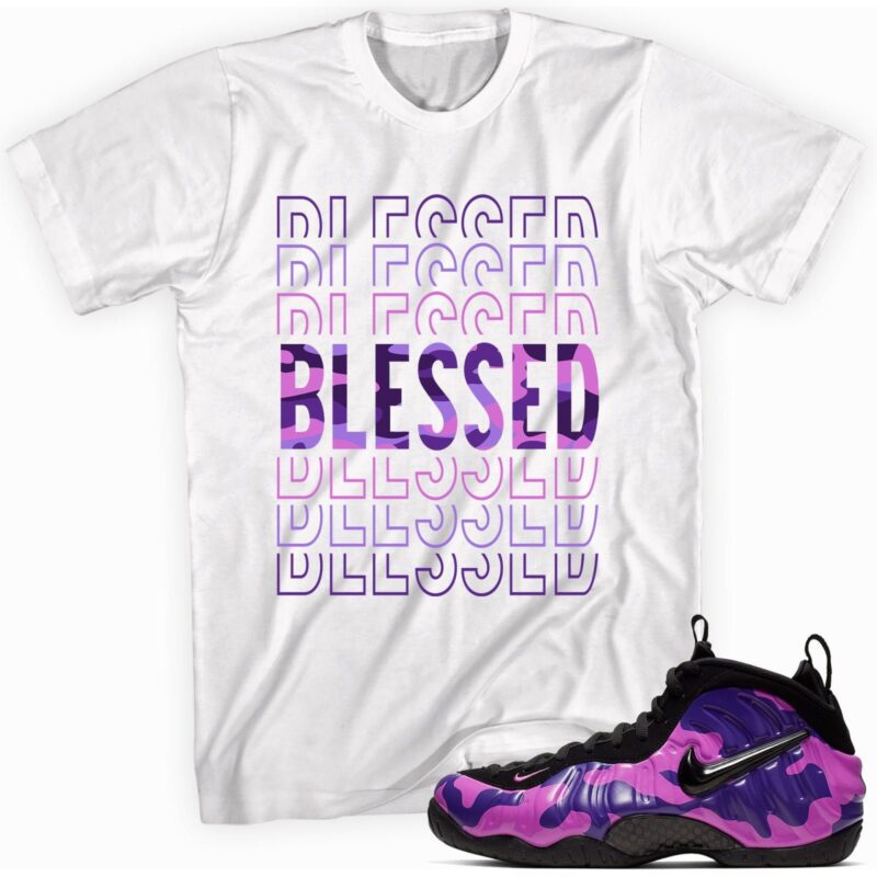 Air Foamposite One Purple Camo T-Shirt - So Blessed Matching Outfits