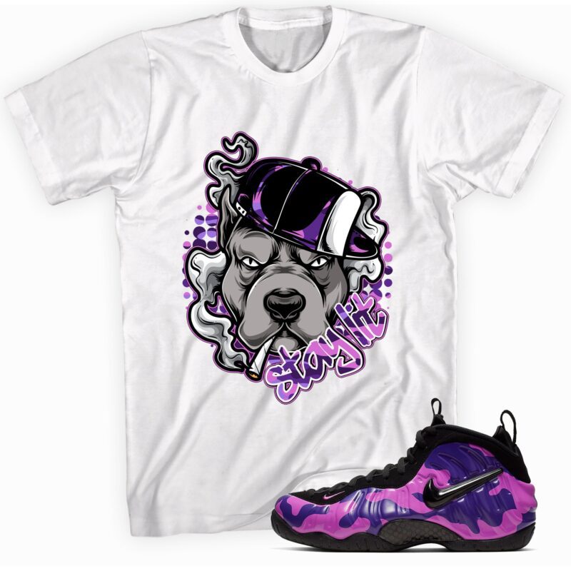 Air Foamposite One Purple Camo T Shirt Stay Lit Matching Outfits 1
