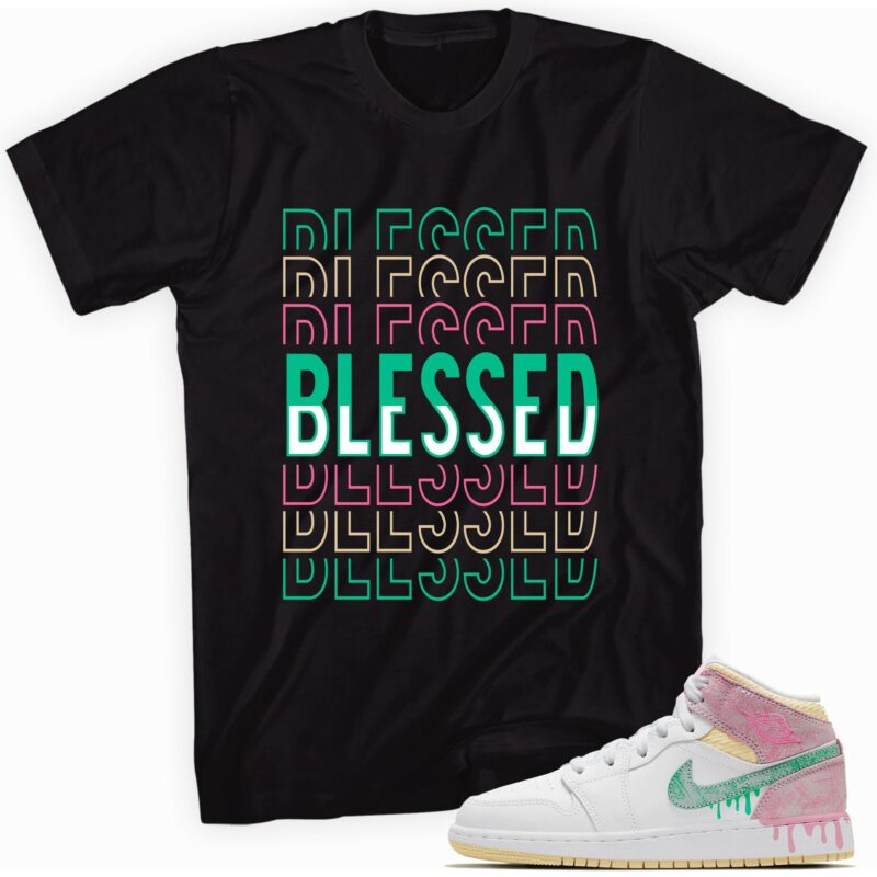 Air Jordan 1 Mid Paint Drip GS T-Shirt - So Blessed Matching Outfits