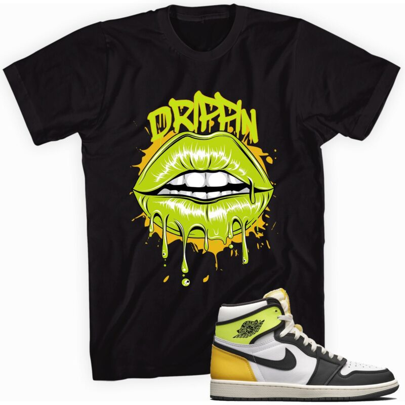 Air Jordan 1 Retro High OG Volt Gold T-Shirt - Drippin Lips Matching Outfits