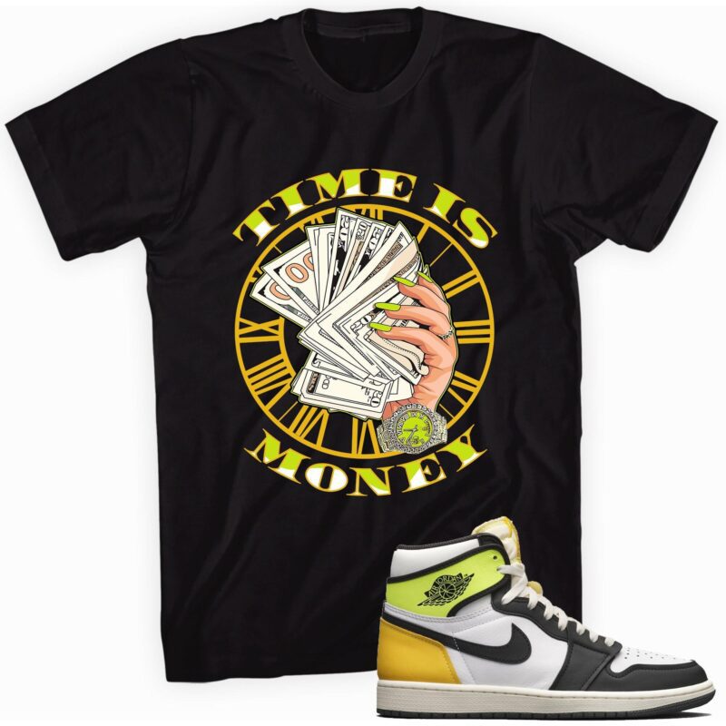 Air Jordan 1 Retro High OG Volt Gold T-Shirt -Time is Money Matching Outfits