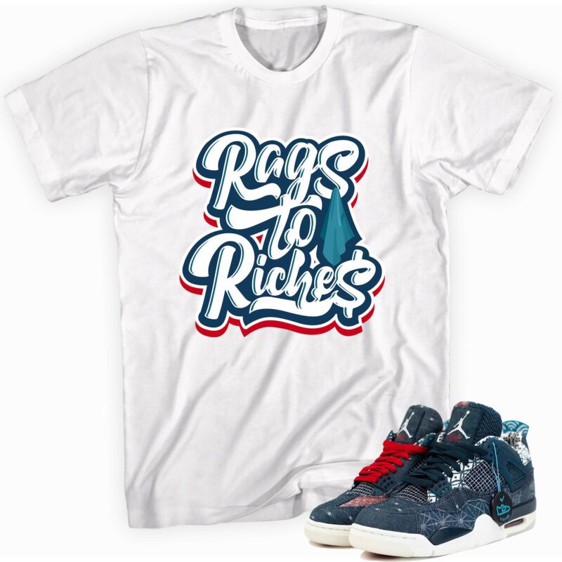 Air Jordan 4 Retro Sashiko Deep Ocean T Shirt Rags to Riches Matching Outfits 1