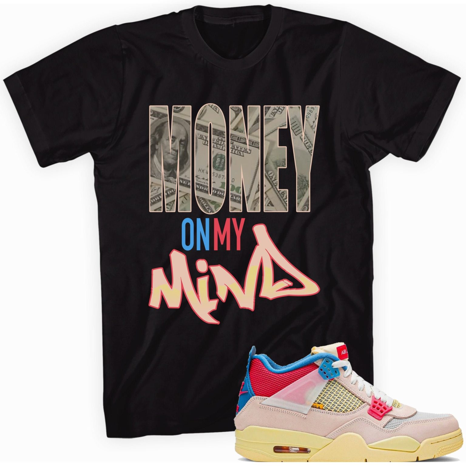 Custom Made to Match - Air Jordan 4 Retro Union Guava Ice T-Shirt - Money On My Mind Matching Outfits