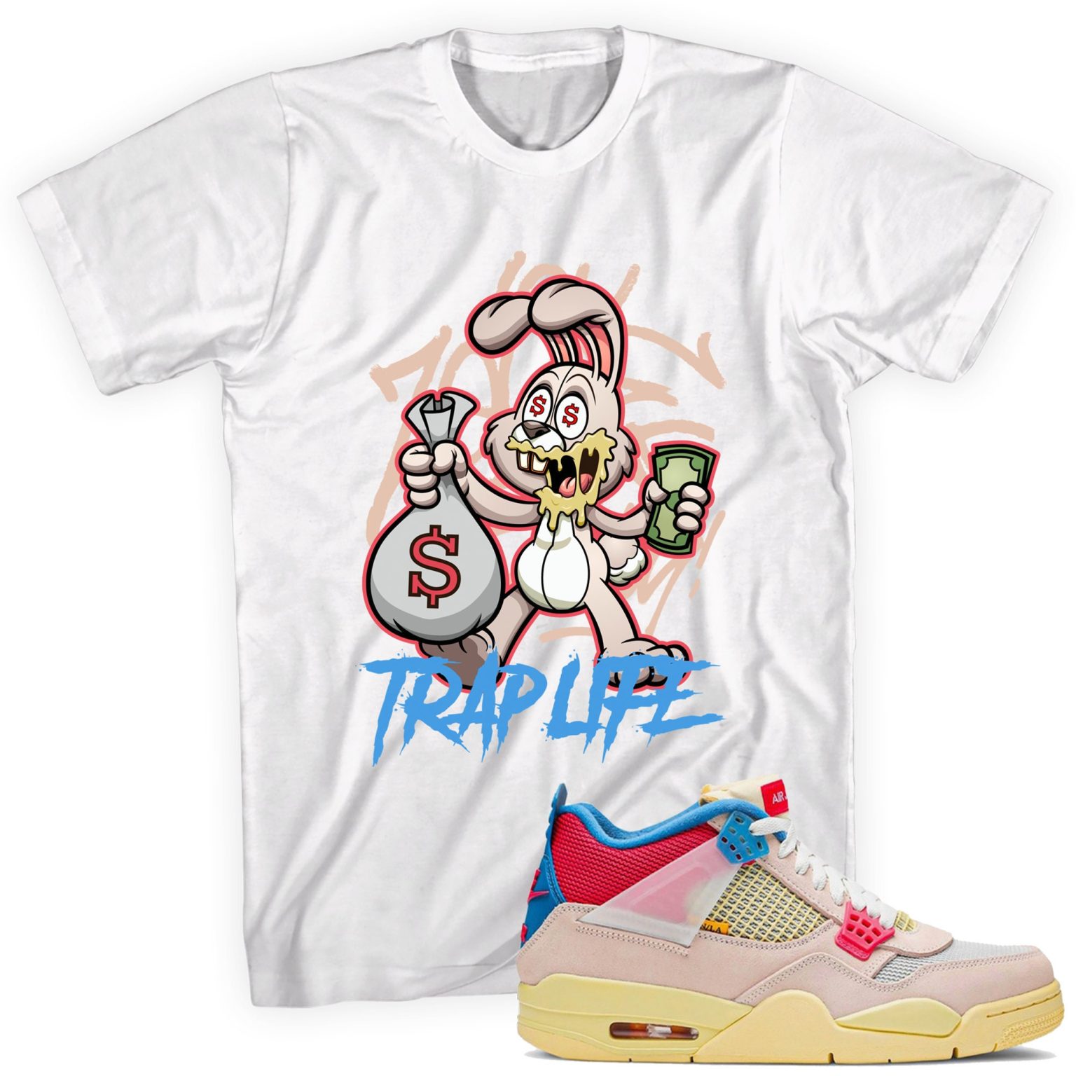 Custom Made to Match - Air Jordan 4 Retro Union Guava Ice T-Shirt - Trap Rabbit Matching Outfits