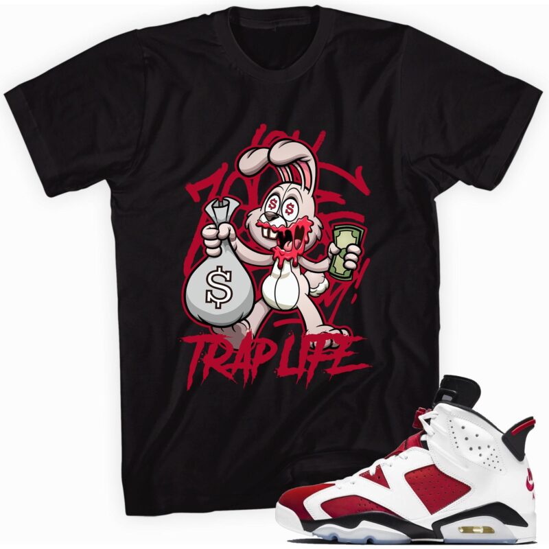 Custom Made to Match Air Jordan 6 Retro Carmine 2021 T Shirt Trap Rabbit Matching Outfits 1