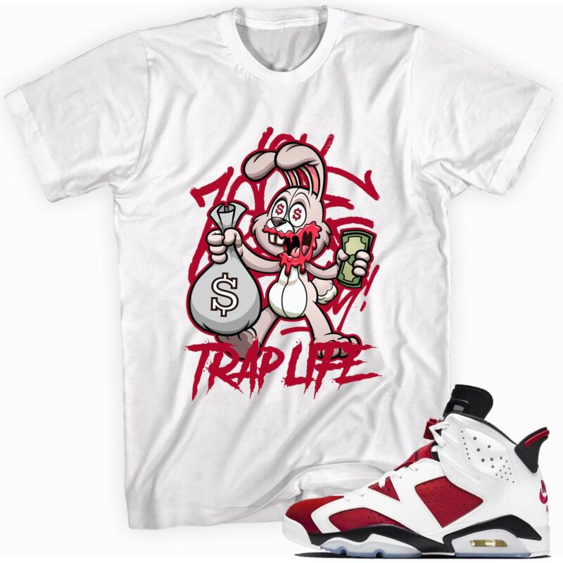 Custom Made to Match - Air Jordan 6 Retro Carmine 2021 T-Shirt - Trap Rabbit Matching Outfits