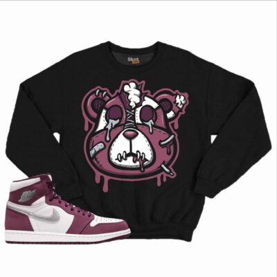 Drip Bear Head Unisex Sweatshirt Match Jordan 1 Retro High OG Bordeaux