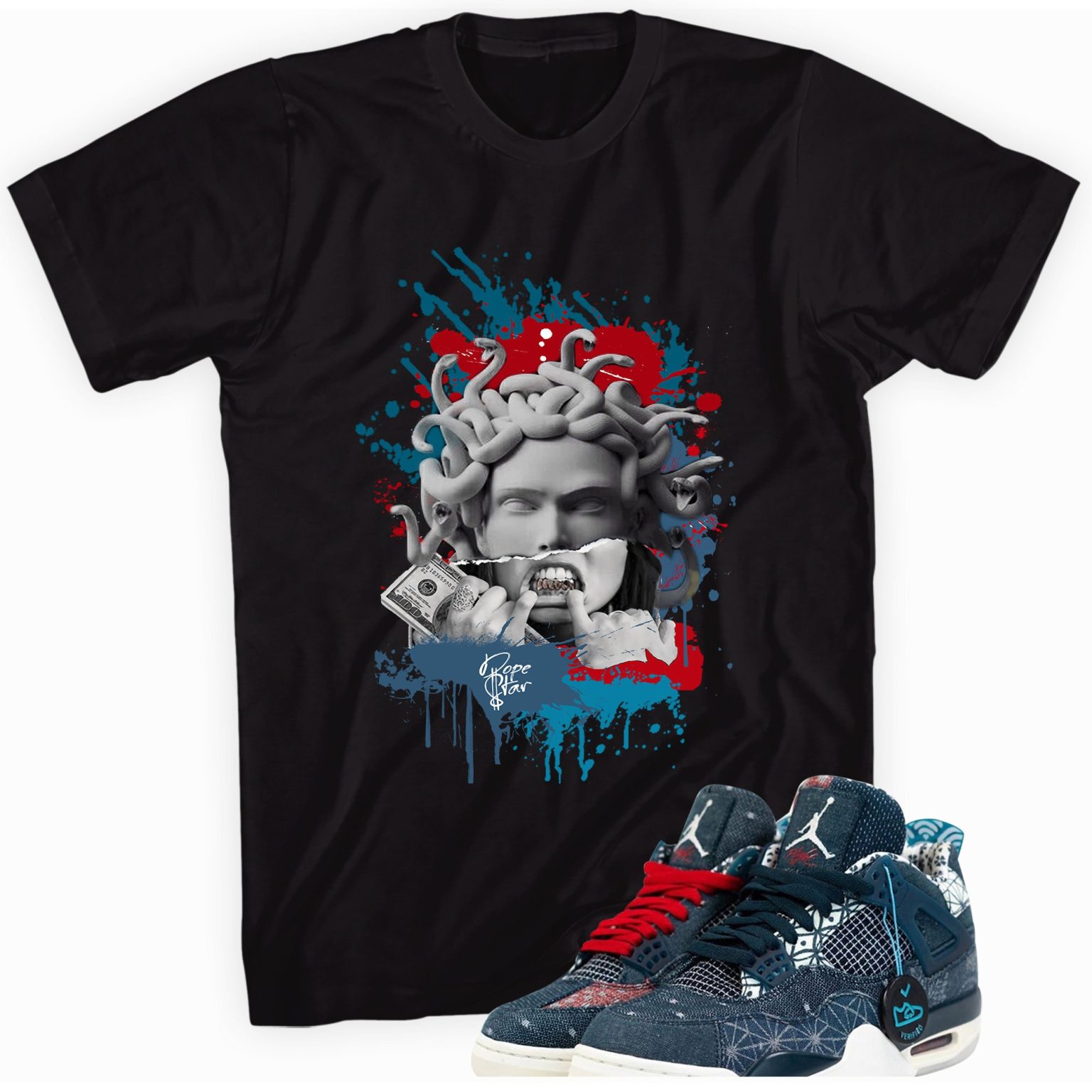 Medusa T-Shirt Made to Match Air Jordan 4 Retro Sashiko Deep Ocean