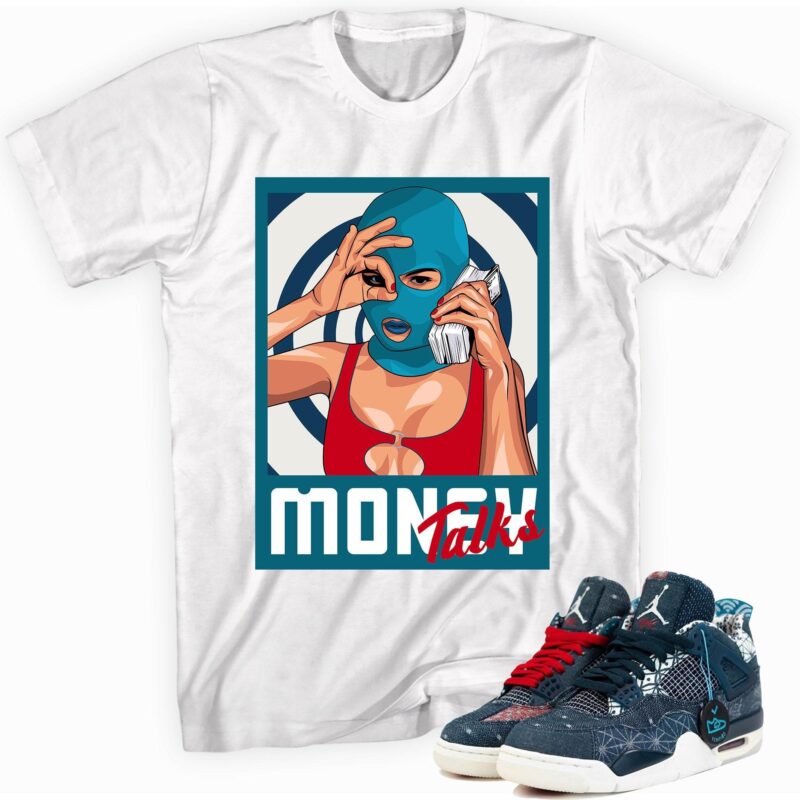 Money Talks Sneaker Shirt Made to Match Air Jordan 4 Retro Sashiko Deep Ocean